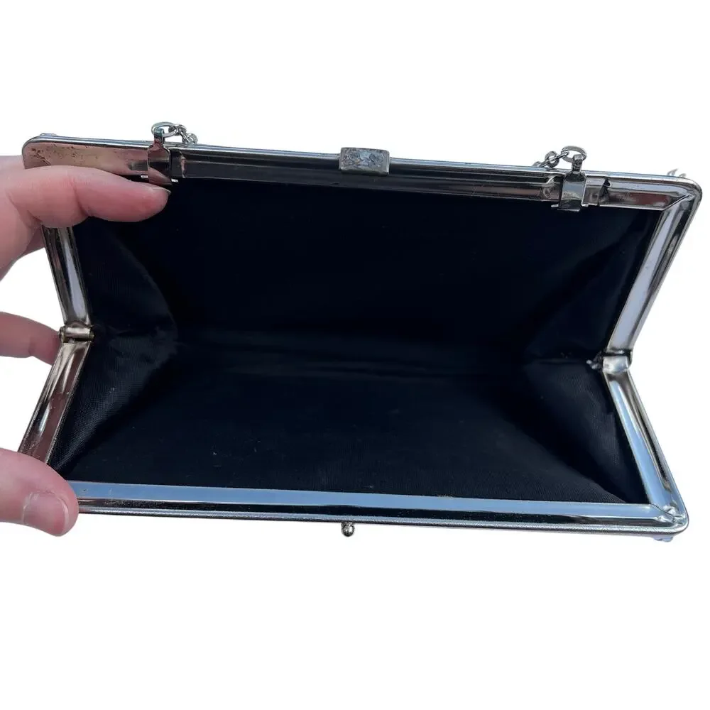 Vintage Evening Bag Clutch Purse Metallic Silver Chain Handle